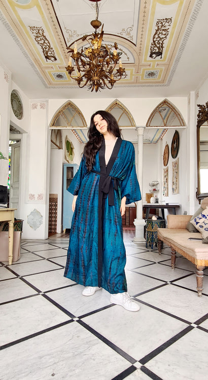 turquoise silk kimono