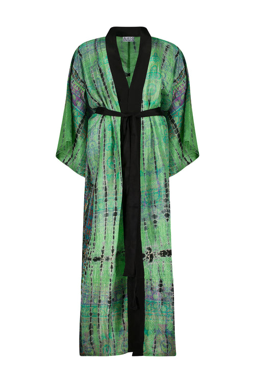 bright green tie dye printed kimono