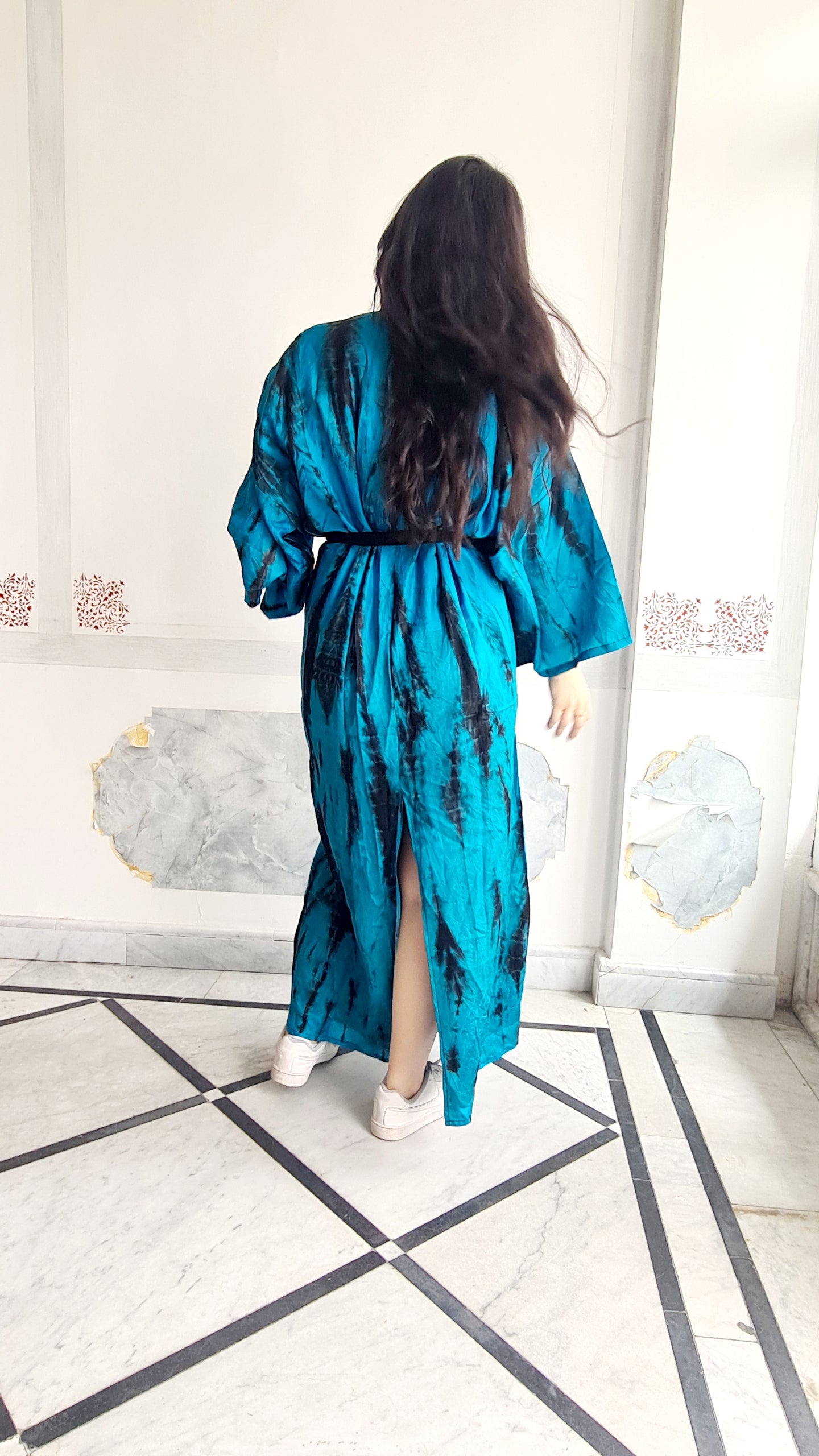 turquoise kimono tie dye dress
