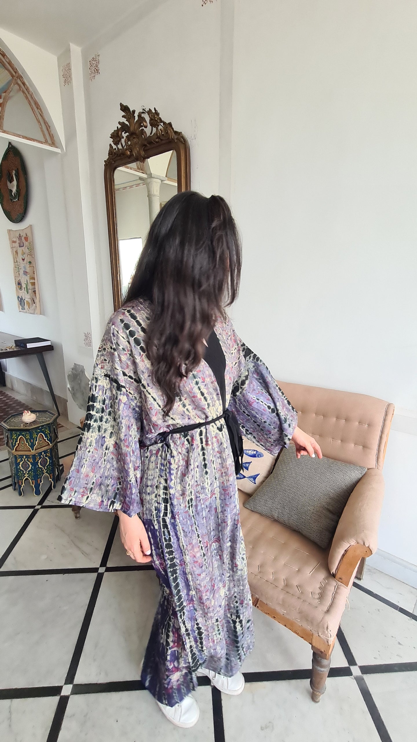 blue grey kimono dress silk