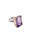 ring big amethyst stone on silver rose gold