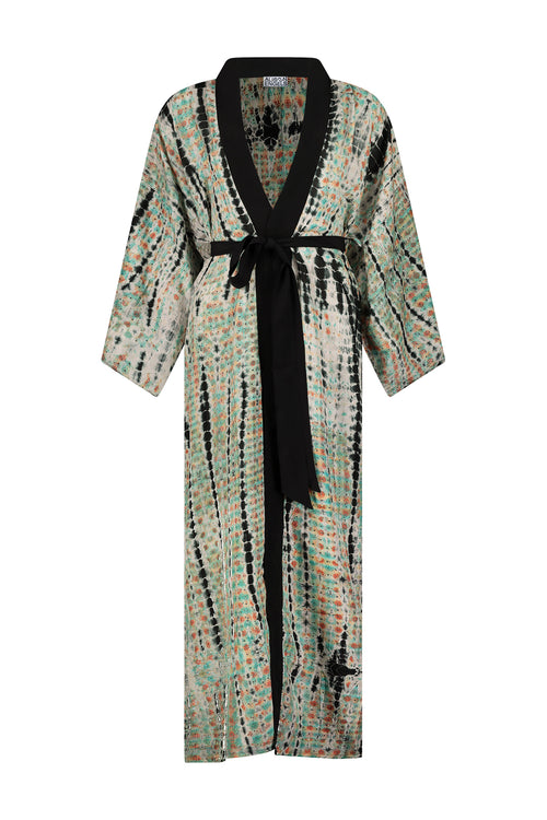 kimono green orange dotted